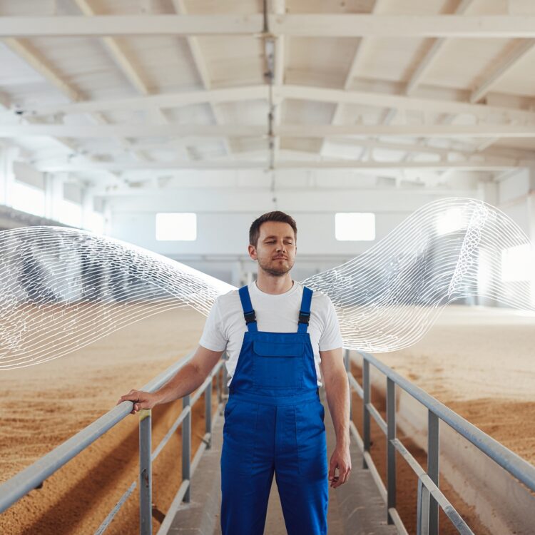Firefly_Illustrative industrial scene inside a flour mill where an experienced operator stand 446919